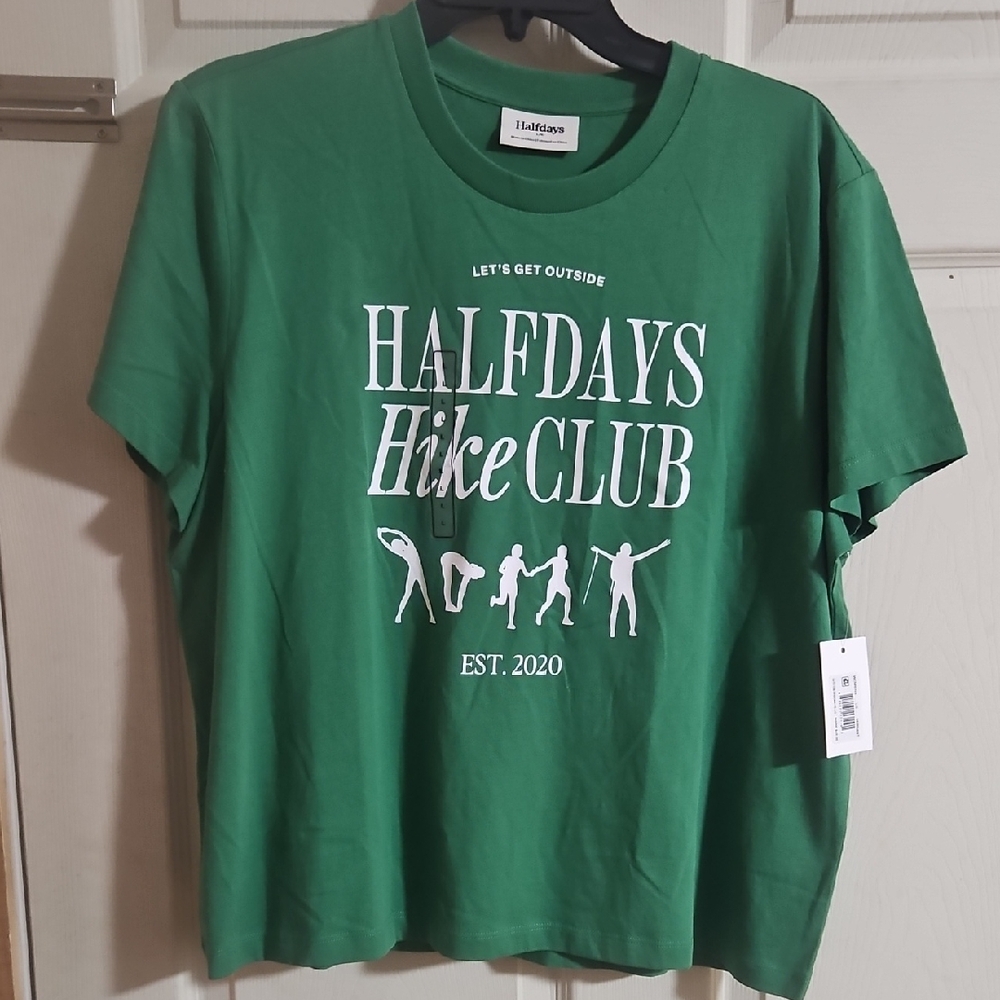 Halfdays WOMENS HIKE CLUB GRAPHIC TEE: GREEN: NEW WITH TAGS: SIZE L